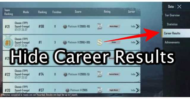 How to Hide Career Results in Battlegrounds Mobile India – PlayerZon Blog